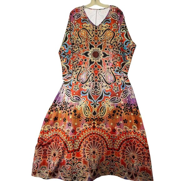 Bohemian Long Sleeve V-Neck Maxi Dress Large A Style Fall Comfortable - Picture 2 of 11